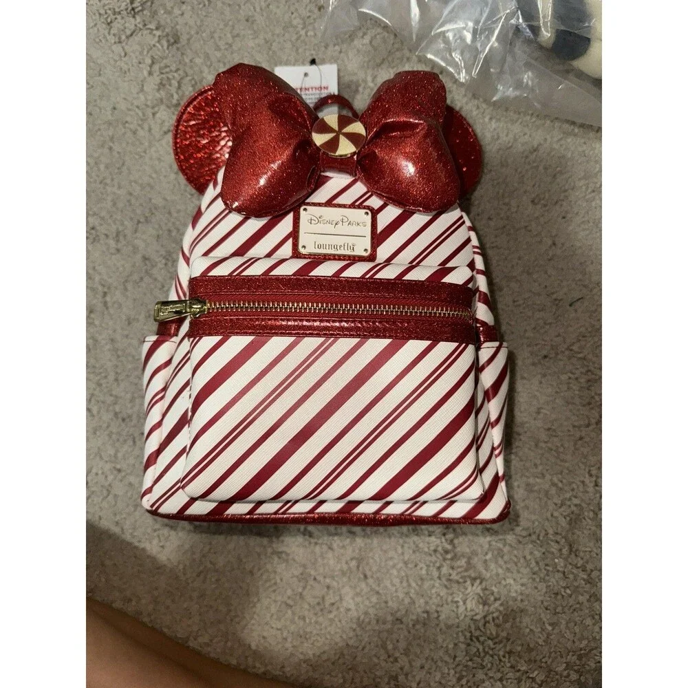 Disney Parks Christmas Peppermint Loungefly Mini Backpack Candy Cane NWOT Red